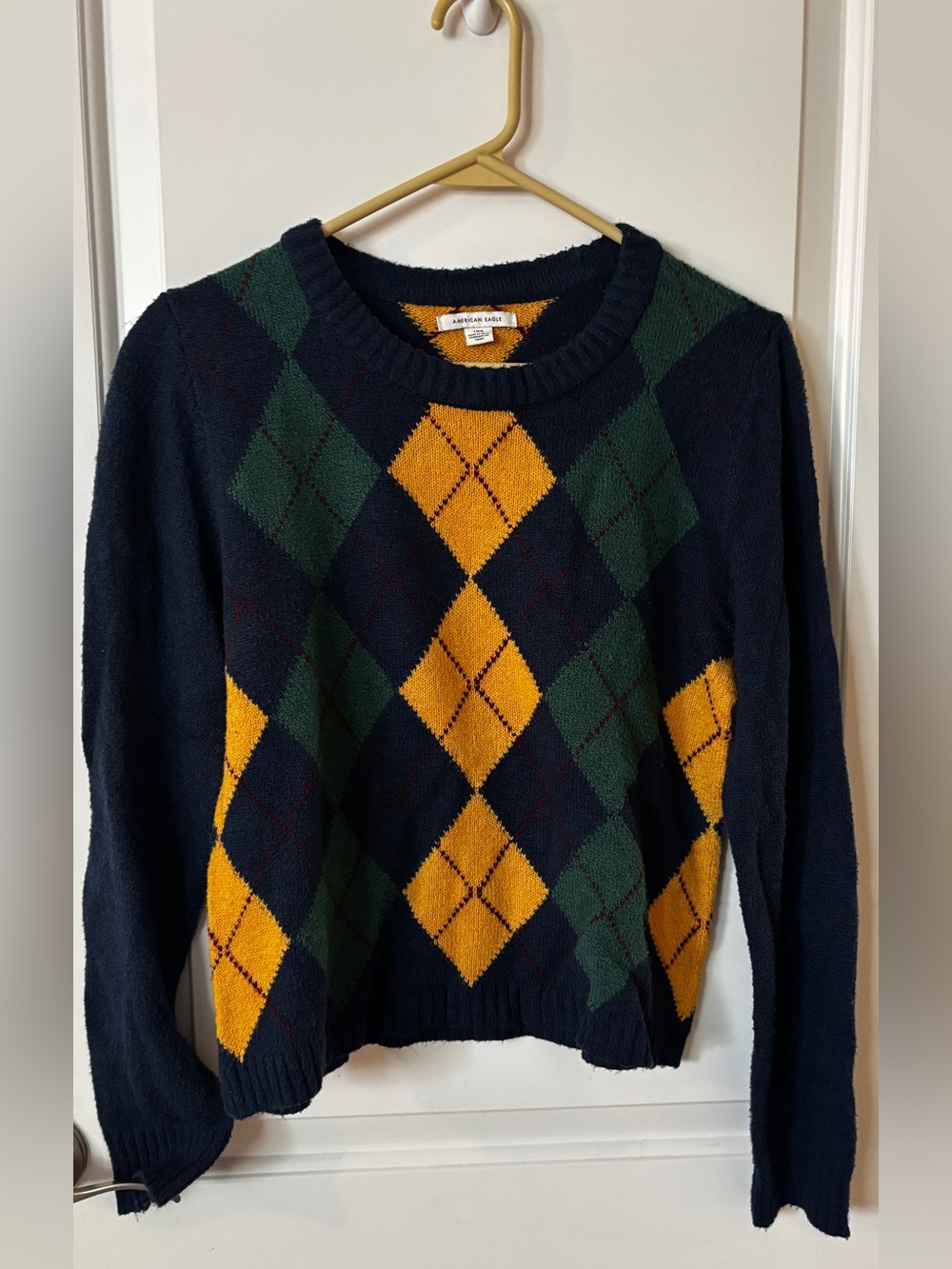 Argyle Crewneck Sweater in Navy, Green & Mustard - Women